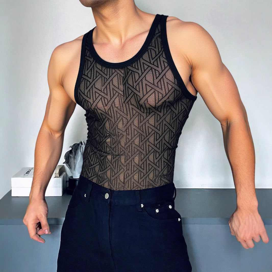 Mens Sexy Sleeveless Mesh Tank Top