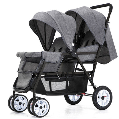 High-carbon Steel Lightweight Foldable Double Stroller