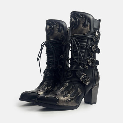 Punk Rock Heavy-duty High-heeled Pointed-toe Western Boots