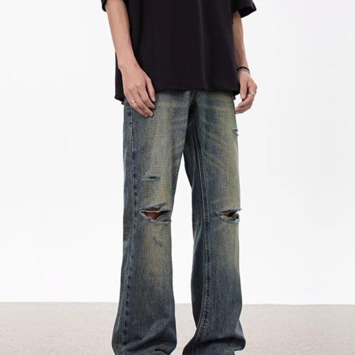 Mens Jeans Stylish Comfortable And Loose-fitting With A Straight Leg