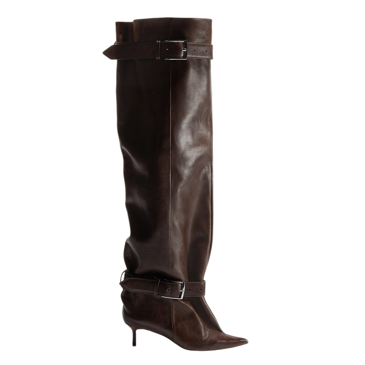 Pointed-toe Low-heeled Buckle-decorated Over-the-knee Womens Boots
