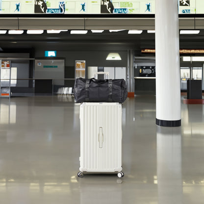 Luggage Set 4 pcs (20"/24"/29"/Travel Bag), PC+ABS Durable Lightweight Luggage with Collapsible Cup Holder、 TSA Lock, White