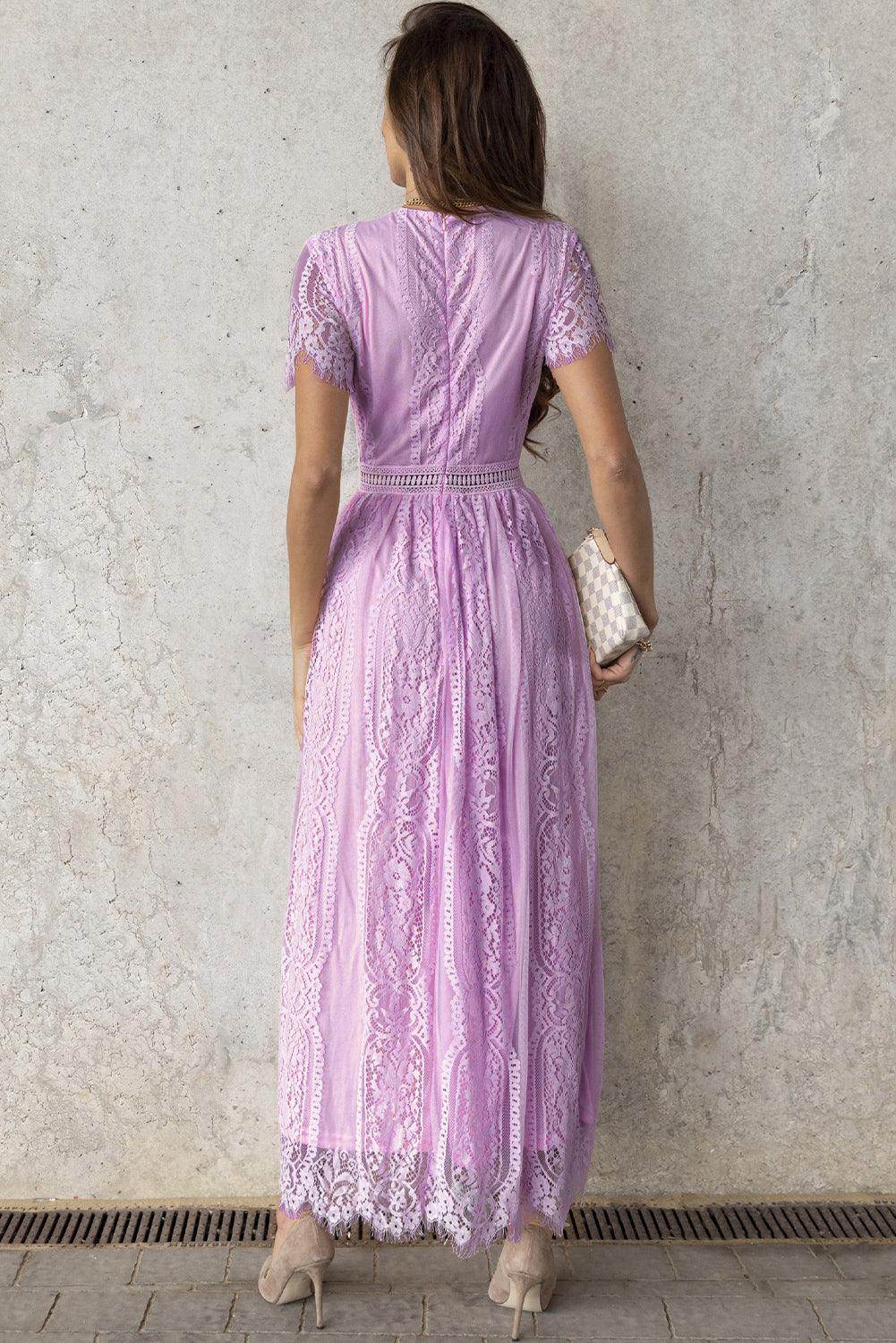 Scalloped Trim Lace Plunge Dress for Elegant Occasions