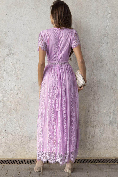 Scalloped Trim Lace Plunge Dress for Elegant Occasions