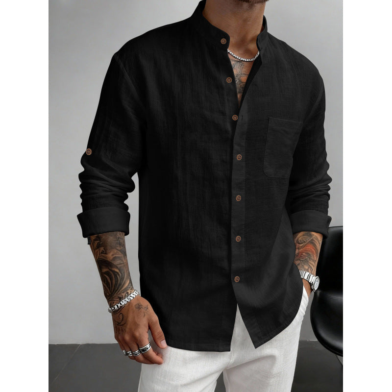 Hawaiian Style Stand-up Collar Breathable Casual Long-sleeved Shirt