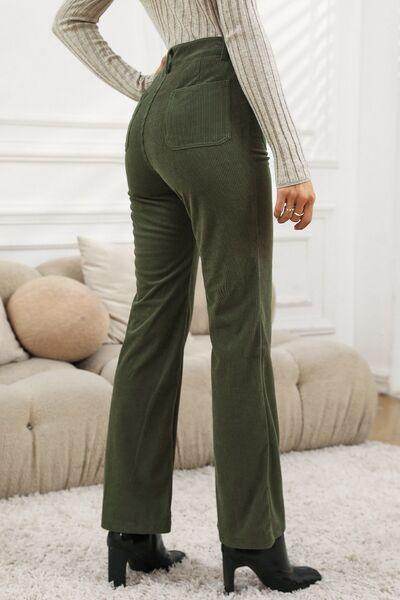 High Waist Square Pockets Corduroy Pants for Women