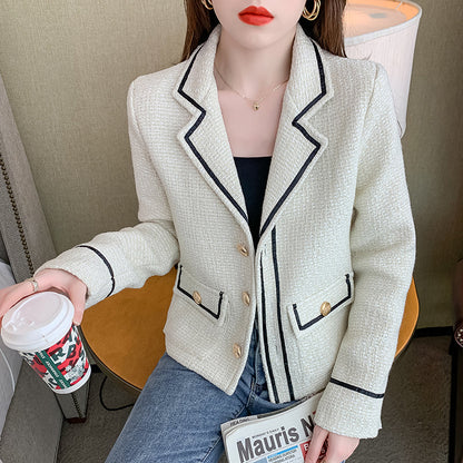 Women's Tweed Jacket Casual Colorblock Suit Collar