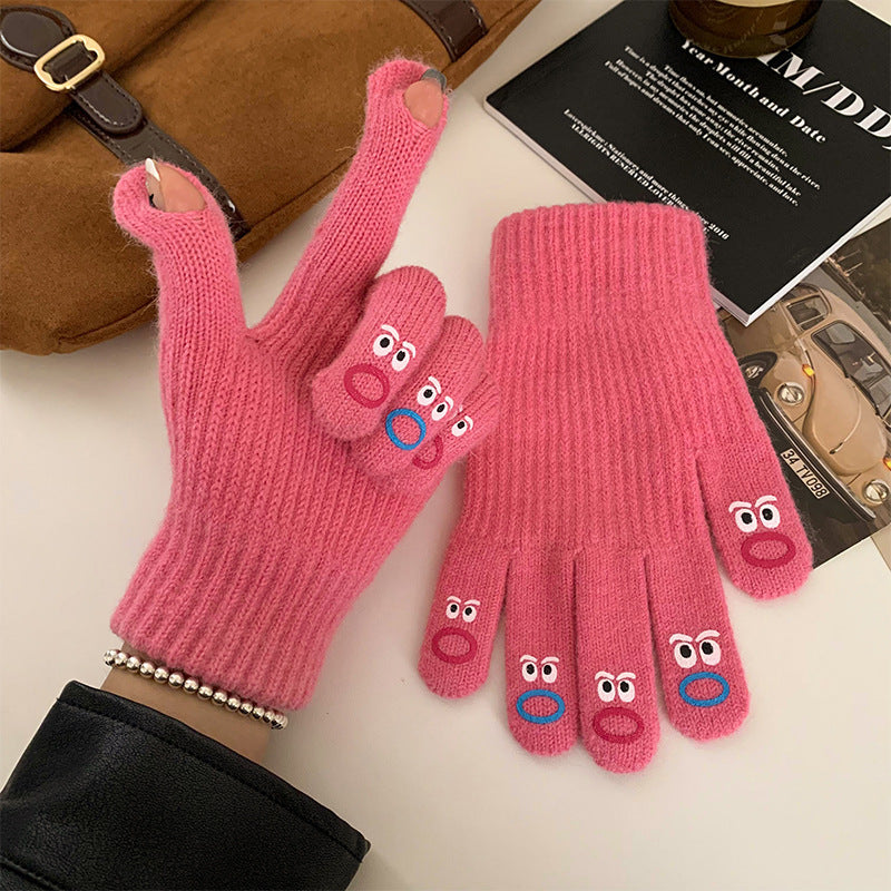 Winter Fingerless Knitted Gloves Touchscreen Warm Windproof