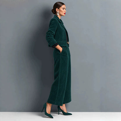 Corduroy Cropped Jacket And Wide-leg Pants Set
