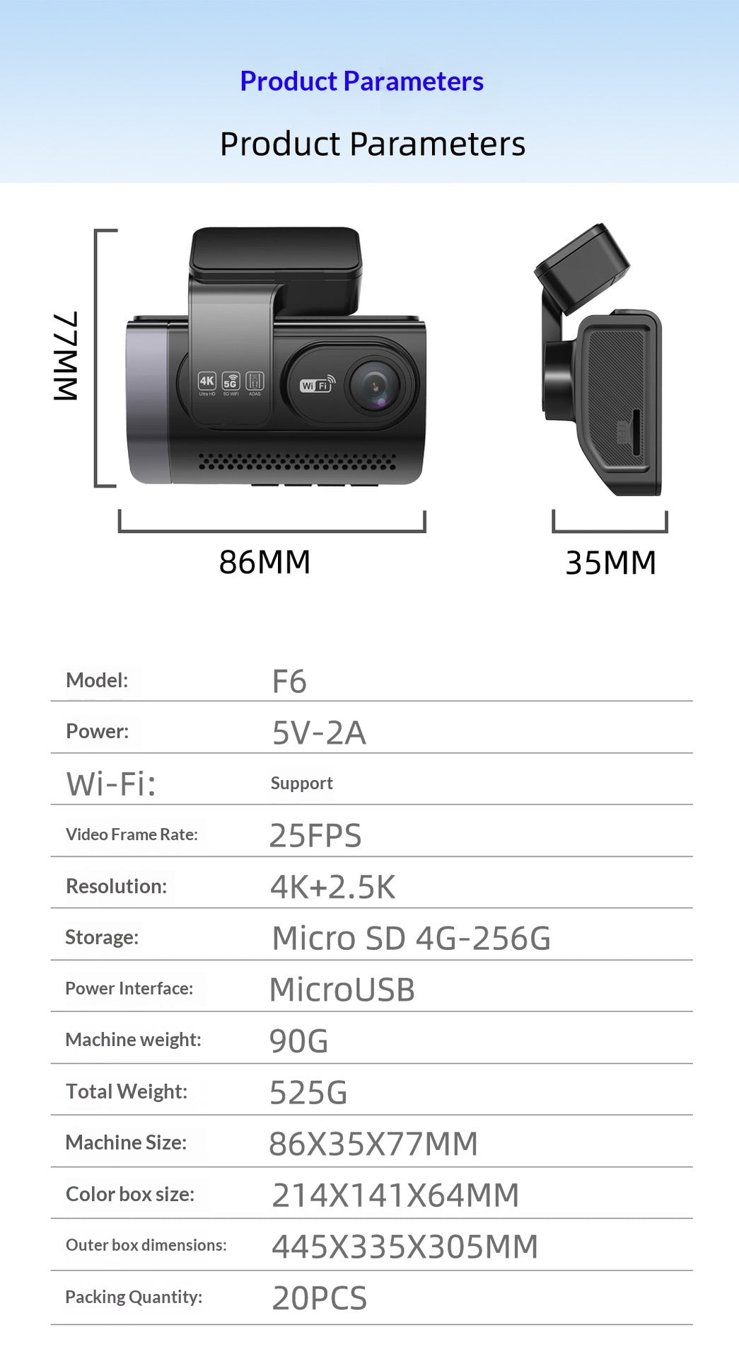 High-definition Car 4K Front And Rear Dual-recording In-vehicle Dashcam