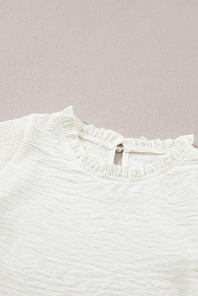 Frill Mock Neck Ruffled Balloon Sleeve Blouse for Women