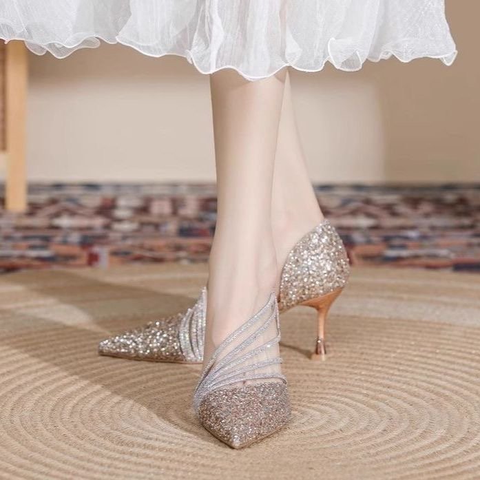 New Wedding Shoes For Bride Elegant Pointed Toe Women Slip On Pumps