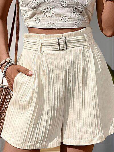 Perfee Textured High Waist Shorts with Pockets for Women