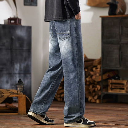 Mens Relaxed-fit Wide-leg Casual Straight-leg Pants