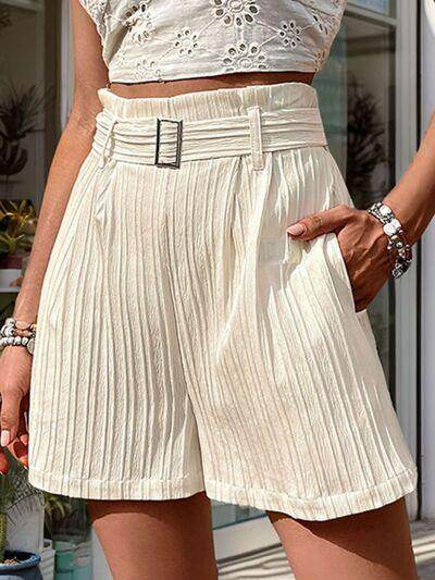 Perfee Textured High Waist Shorts with Pockets for Women