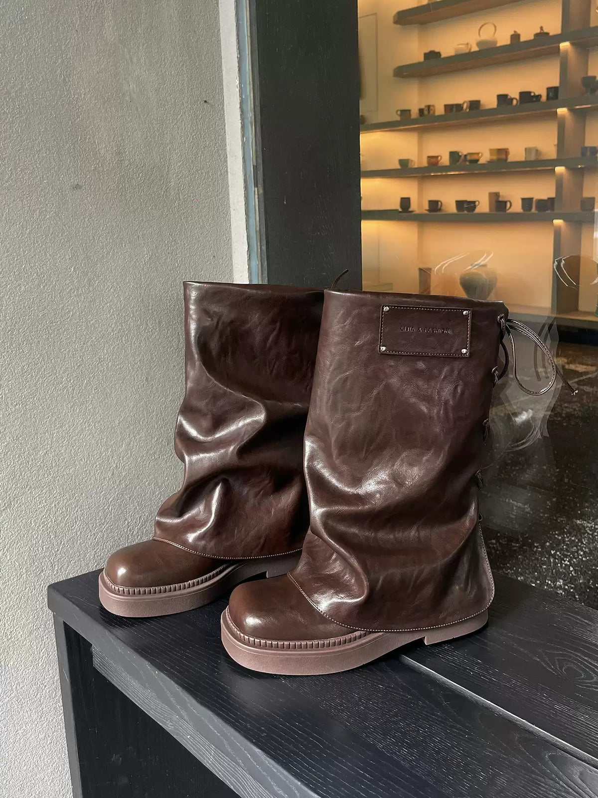 Women's Niche Retro Square-toe Boot-cut Pants With Laces