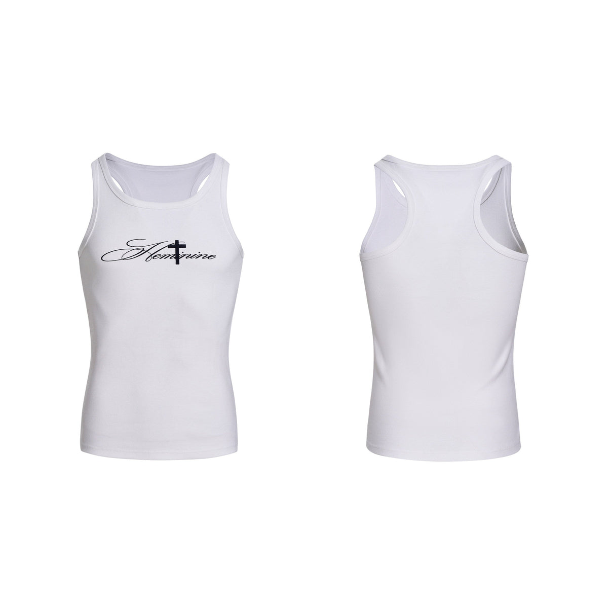 Cotton White Tank Top With Cross Print For Men