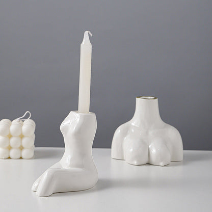 Creative Body Art White Candle Cup Hotel Desktop Simple Ceramic Ornaments