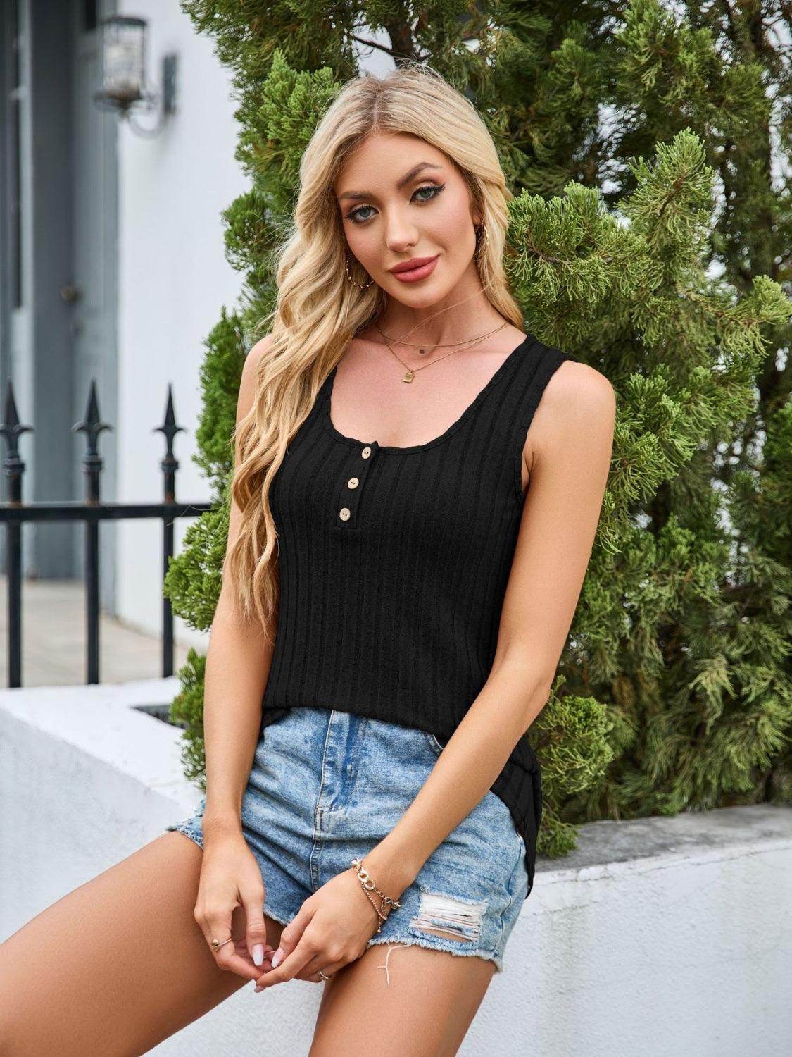 Scoop Neck Wide Strap Tank Top for Comfortable Everyday Wear