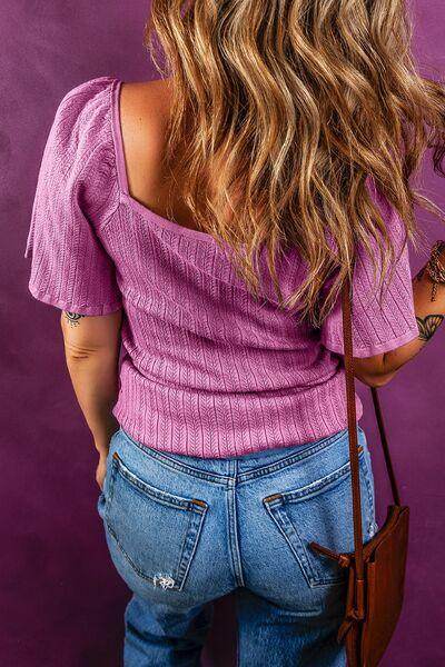 Textured Square Neck Half Sleeve Top for Women Stylish