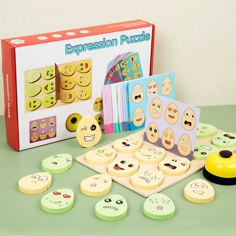 Wooden children's early education fun expression egg matching game, battle training interactive puzzle toy