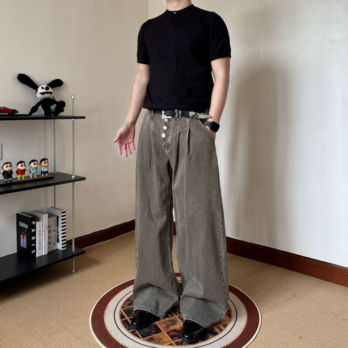 Retro Loose-fit Straight-leg Mens Pants