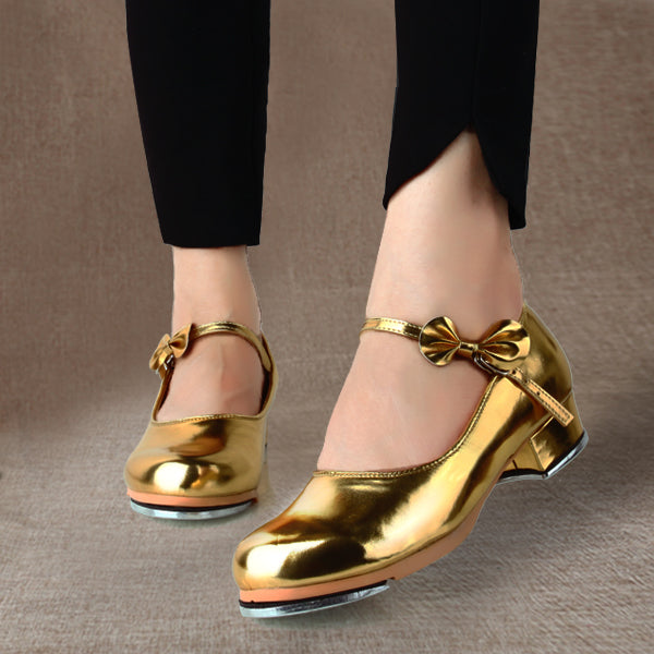 Girls Soft Bottom Glossy Bow Dance Shoe