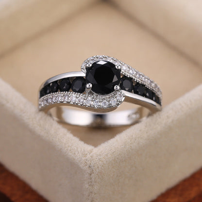 Copper Micro Inlaid Zircon Geometric Horseshoe Resizable Open Ring For Women
