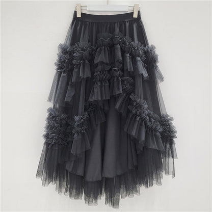 Ruffle Mesh Bubble Skirt For Women