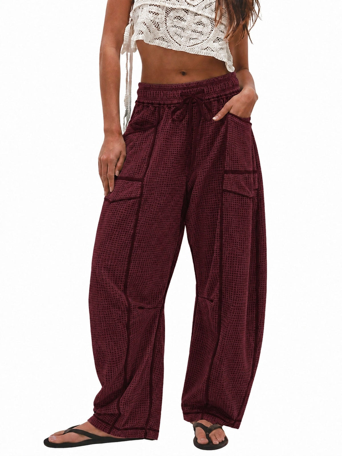 Women's Casual Drawstring Loose Wide-leg Pants