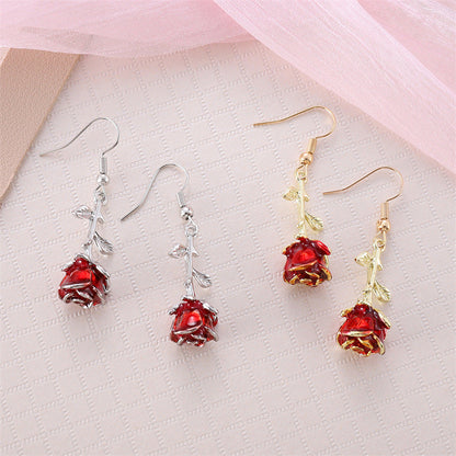 European And American French-style Vintage Romantic Three-dimensional Rose Earrings