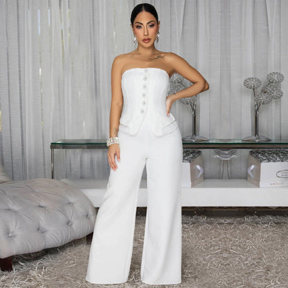Womens Sexy Strapless Backless Jumpsuit