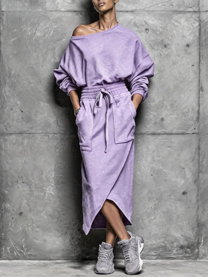 Casual Two-piece Set Short-sleeve Top And Long Skirt