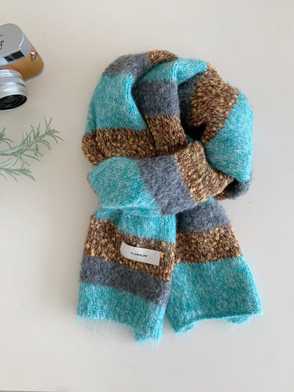 Korean-style Color-block Striped Scarf For Women