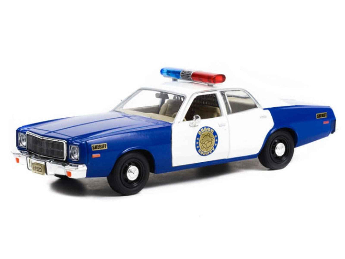 1975 Plymouth Fury "Osage County Sheriff" Blue and White 1/24 Diecast Model Car by Greenlight