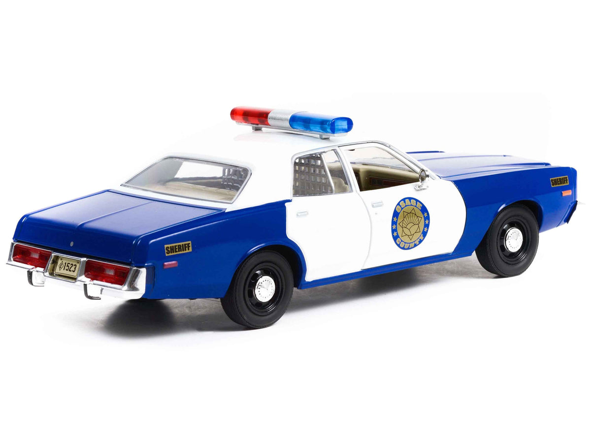 1975 Plymouth Fury "Osage County Sheriff" Blue and White 1/24 Diecast Model Car by Greenlight