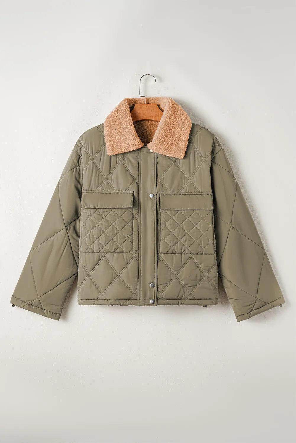 Drawstring Collared Neck Long Sleeve Winter Coat for Women