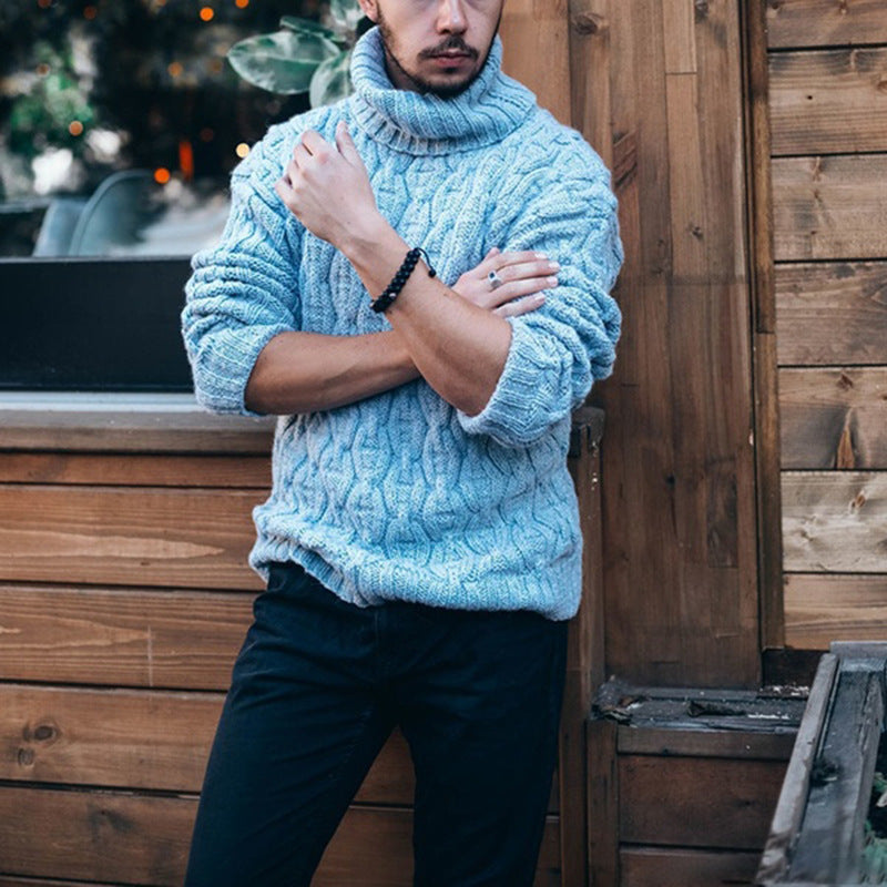 Mens Solid-Color Fashionable Trendy Turtleneck Knitted Sweater
