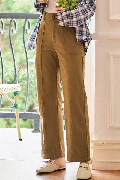 Half Elastic Waist Straight Pants for Comfortable Fit