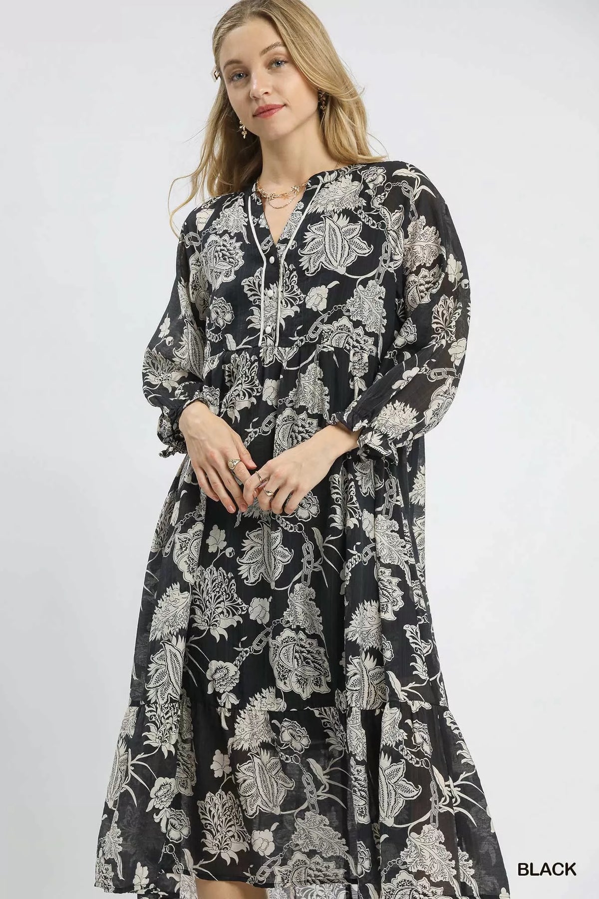 Umgee Floral Print Boho Midi Dress