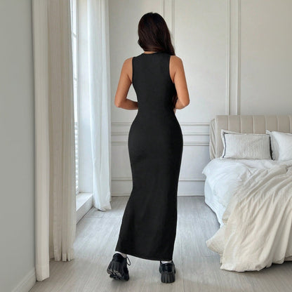 Womens Solid-Color Crew-Neck Minimalist Dress
