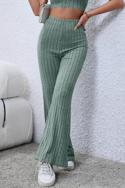 Basic Bae Full Size Ribbed High Waist Flare Pants for Women