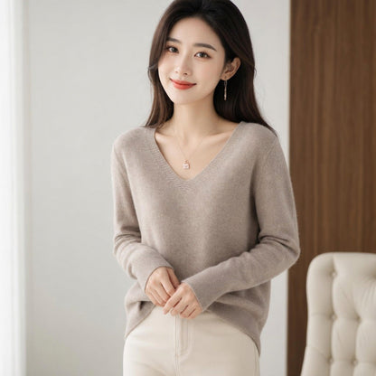 Women's V-neck Long-sleeve Pullover Knit Sweater