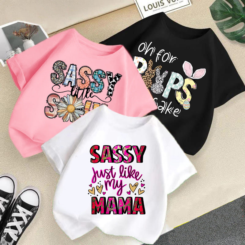 Girls' Tops Casual Short Sleeve Round Neck Print T-shirt