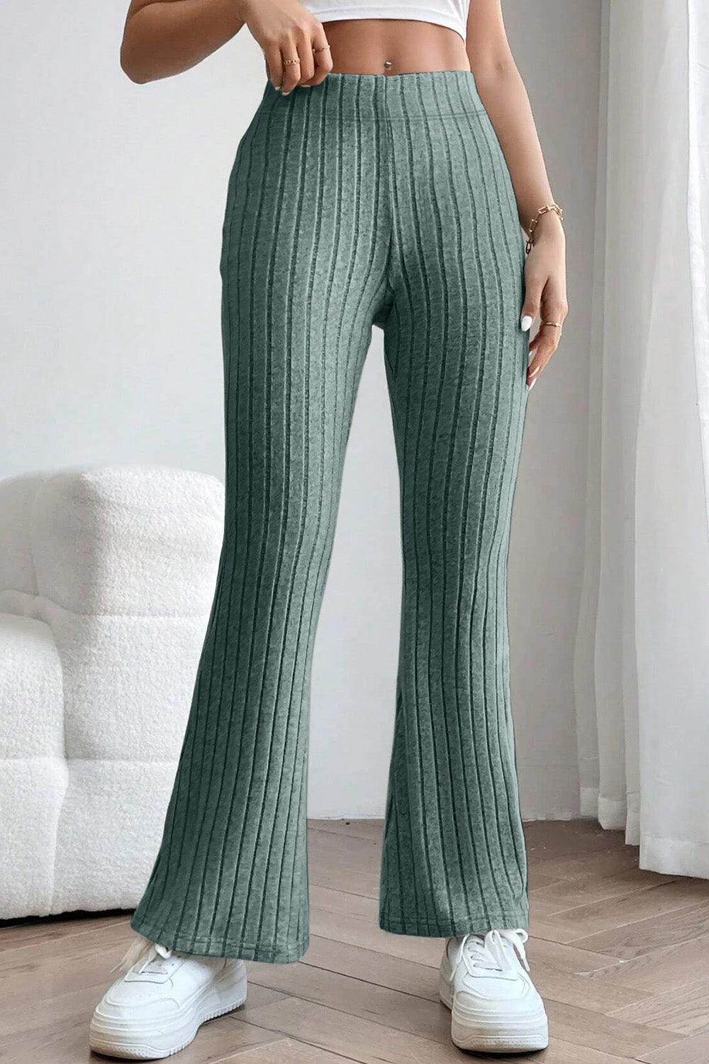 Basic Bae Full Size Ribbed High Waist Flare Pants for Women