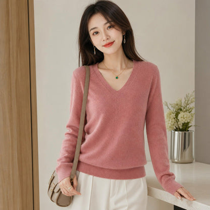 Women's V-neck Long-sleeve Pullover Knit Sweater