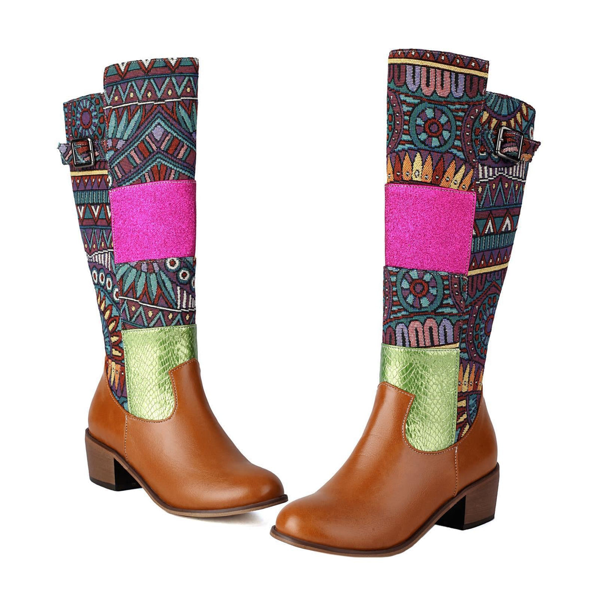 Vintage Ethnic-style Embroidered Patchwork High-top Boots