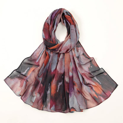 Printed Chiffon Long Scarf For Women Versatile And Fashionable For Outerwear