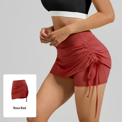 Womens Solid-color High-waisted Ruched Sports Skirt