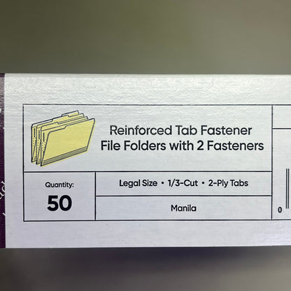 SMEAD (50 PACK) Manila Fastener File Folders W/ Reinforced Tab Legal Tan 19537